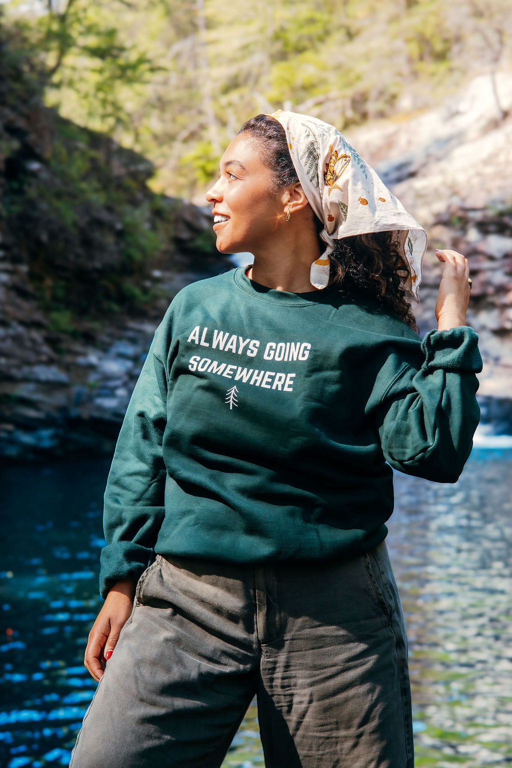 Always Going Somewhere Crewneck in Pine